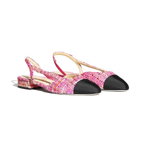 chanel pink and black heels|Chanel black slingback flats.